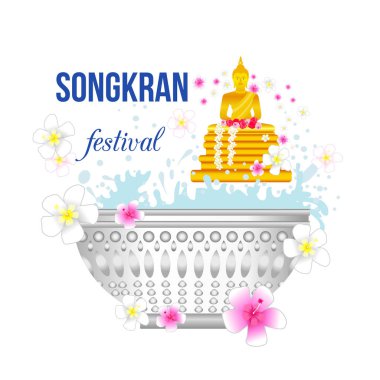 Songkran Festivali Altın Buddha heykeli ile