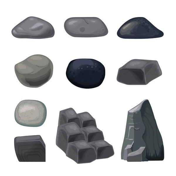 Σετ Γκρίζες Πέτρες Από Διαφορετικό Σχήμα Λευκό Φόντο — Διανυσματικό Αρχείο