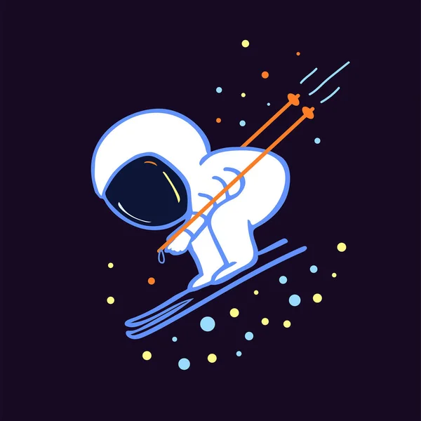 Astronaut Skis Space — Stock Vector