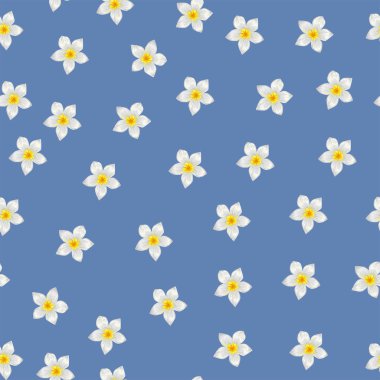 Mavi zemin üzerine beyaz tropik çiçekler ile Seamless Modeli