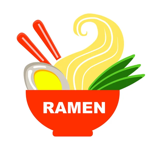 Ramen Uma Grande Placa Sopa Com Ovo Verdes Pauzinhos Fundo —  Vetores de Stock