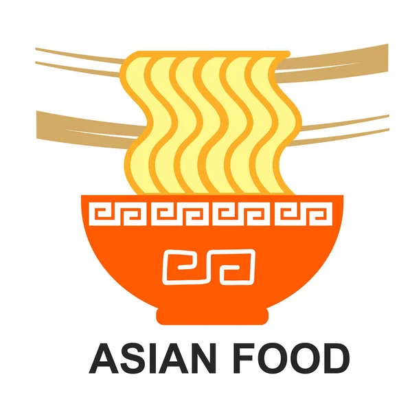 Asian Food Large Orange Soup Plate Noodles Couple Chopsticks — Stock Vector