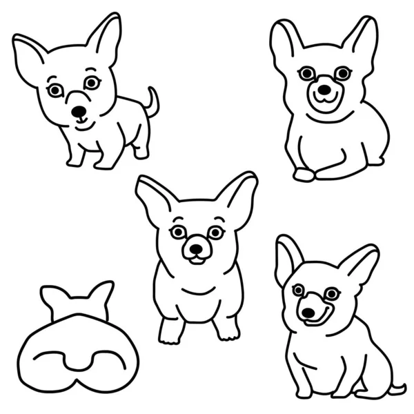 Набор Смешной Собаки Корги Изолированные Графики Белом Фоне Corgi Line — стоковый вектор
