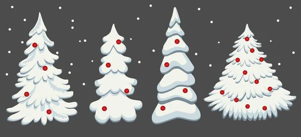 Conjunto Árboles Navidad Nieve Con Juguetes Árbol Navidad Sobre Fondo Ilustración De Stock