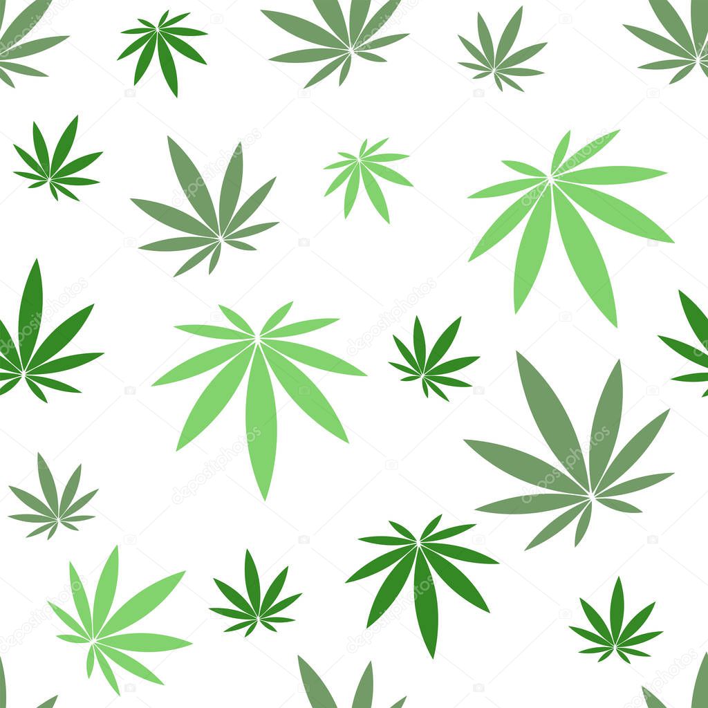 Seamless pattern with green hemp on white background.