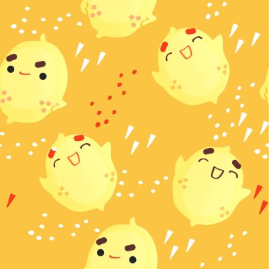 Sarı arka plan üzerinde sevimli limon ile Dikişsiz desen.