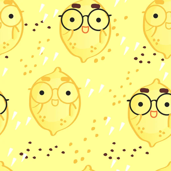 Bezešvé Vzory Roztomilými Citrony Žlutém Pozadí — Stockový vektor