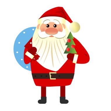 Noel ağacı ve hediye çantası olan Noel Baba..