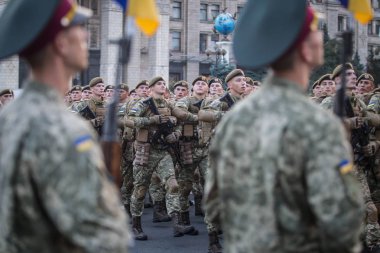 Ukrayna Merkez Kiev, Ukrayna, zaman zaman askeri geçit töreni provası. 22 Ağustos 2016.
