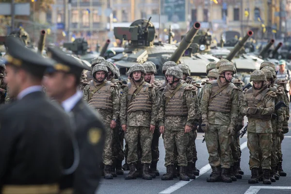 Ensaio Desfile Militar Por Ocasião Independência Ucrânia Centro Kiev Ucrânia — Fotografia de Stock