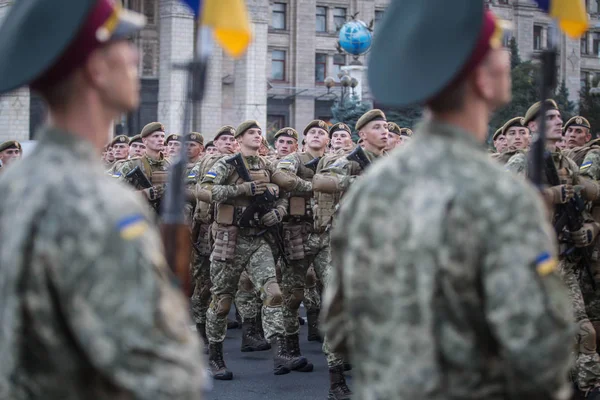 Zkouška Vojenské Přehlídce Příležitosti Nezávislosti Ukrajiny Centru Kyjev Ukrajina Srpna — Stock fotografie