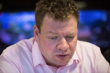 Kiev, Ukrayna gazetecilerle bir toplantı sırasında Kiev telekomünikasyon şirketi Peter Chernyshov Genel Müdürü. Kasım 19, 2015.