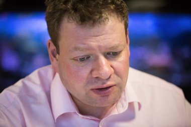 Kiev, Ukrayna gazetecilerle bir toplantı sırasında Kiev telekomünikasyon şirketi Peter Chernyshov Genel Müdürü. Kasım 19, 2015.