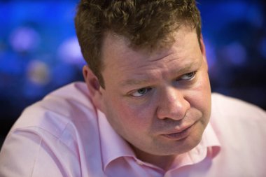 Kiev, Ukrayna gazetecilerle bir toplantı sırasında Kiev telekomünikasyon şirketi Peter Chernyshov Genel Müdürü. Kasım 19, 2015.