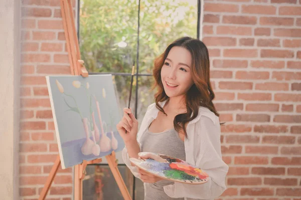 Concetto Artista Bella Ragazza Belle Donne Stanno Creando Arte Bella — Foto Stock