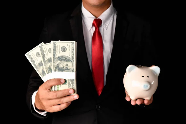Keuangan Bisnis Konsep Banyak Uang Dengan Latar Belakang Hitam Investasi — Stok Foto