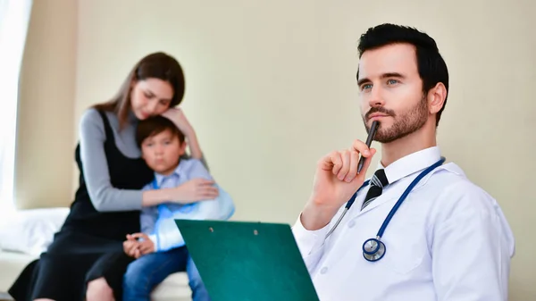 Smiling Doctor Posing Office Wearing Stethoscope Medical Staff Hospital Background — Stock Photo, Image