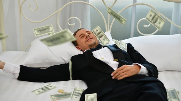 Concepto Hombre Negocios Muy Rico Hombre Negocios Feliz Con Dinero —  Fotos de Stock