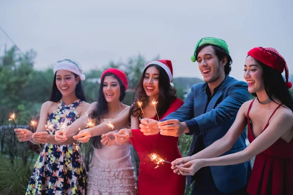 Concept Celebration Young People Holding Fireworks Party — Stock Photo, Image