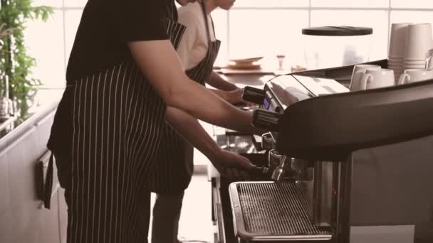 Barista Concept Staff Making Coffee Counter Resolution — Stock Video