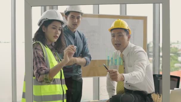 Bedrijfsconcept Ingenieurs Zijn Van Plan Samen Werken Kantoor Resolutie Van — Stockvideo