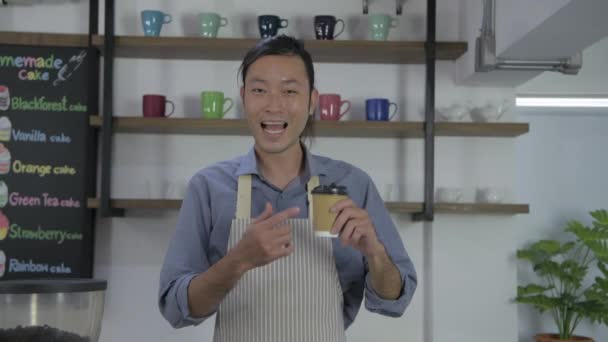 Concept Café Barista Parle Café Dans Magasin Résolution — Video