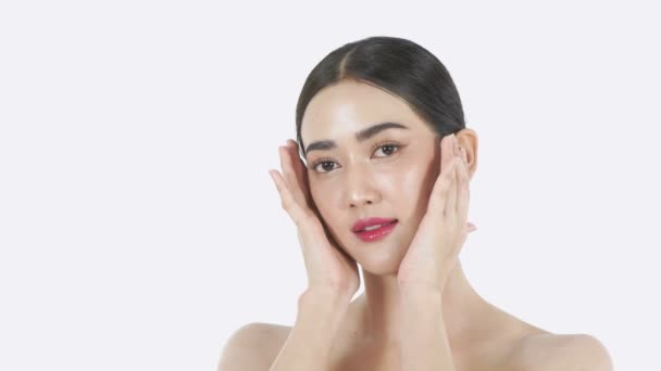 Beauty Concept Girl Caressing Her Face White Background Resolution — Stock Video