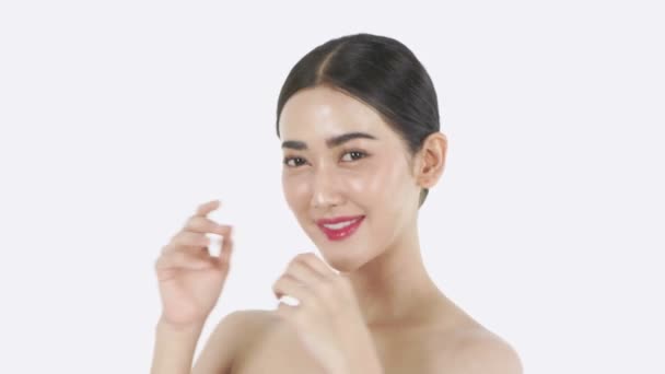 Concept Beauté Jeune Femme Asiatique Souriant Avec Charme Sur Fond — Video