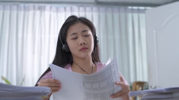 Work Home Concept Young Asian Women Working Hard Home Resolution — Stock Video