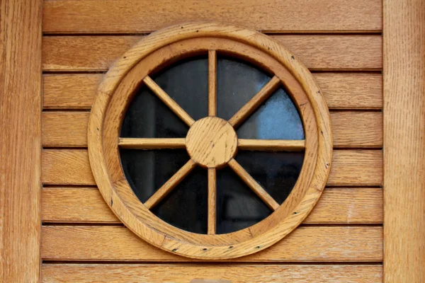 Wooden House Window Shape Decorative Ship Window Made Narrow Wooden — Stock Photo, Image