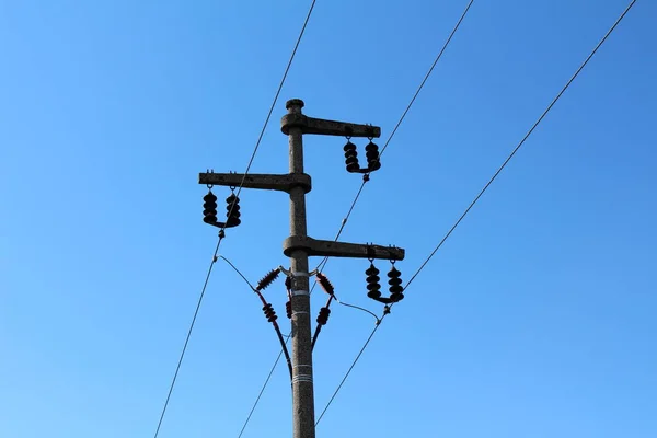 Elektrisk Kraft Ledning Utility Pole Tillverkad Stark Betong Med Flera — Stockfoto