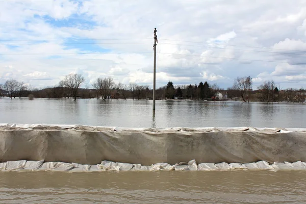Barriere Sandbox Protezione Contro Inondazioni Completamente Coperto Con Tessuto Geotessile — Foto Stock