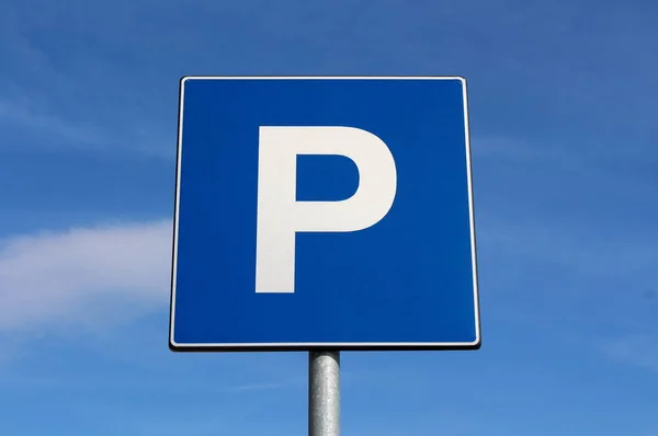 Parking Sign Cloudy Blue Sky Background Warm Sunny Day Royalty Free Stock Images