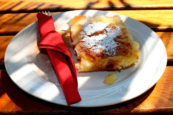 Freshly Baked Cheese Strudel Sprinkled Cocoa Sugar Served White Plate — Stock Photo, Image
