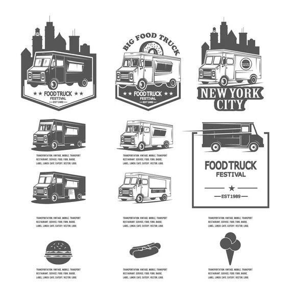 Set Festival Food Truck Logos Iconos Para Empresas Comida Rápida —  Fotos de Stock