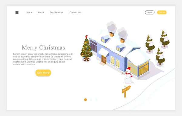 Christmas house, Christmas and New Year holidays, background banner vector isometric illustration — Stock Photo, Image