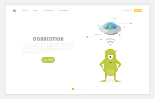 Connection concept, cartoon alien en Ufo tegen de achtergrond. vector platte illustratie — Stockfoto