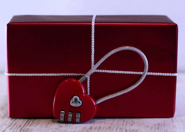 Gift box with lock in form of heart with combination lock for Valentine\'s Day