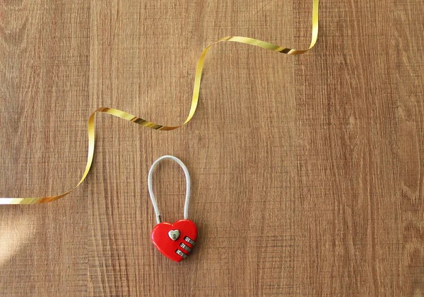 Red Lock Heart Shape Grey Background Ribbons — Stock Photo, Image