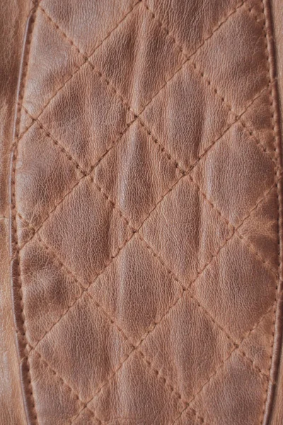 Brązowe tło tekstura skóry szyte ściegiem, stary, zużyty — Zdjęcie stockowe