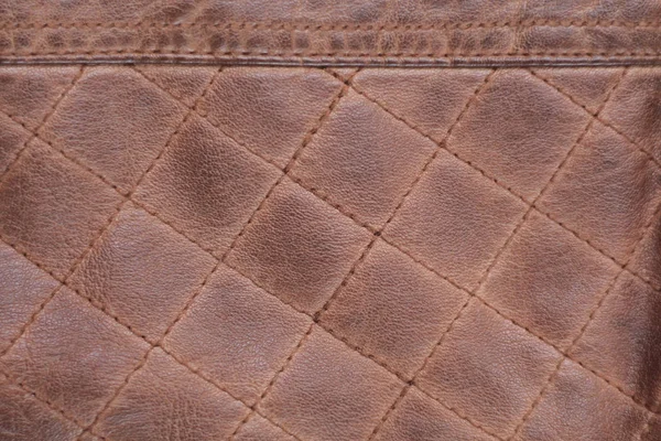 Brown background of leather texture stitched stitch. Old, worn — Stock Photo, Image