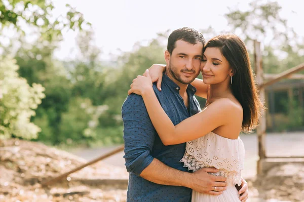 Affectionate Husband Wife Hugging Outdoors — Stock Photo, Image