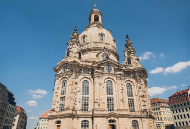 low angle view of beautiful famous Church of Our Lady (Dresden Frauenkirche) in Dresden, Germany clipart
