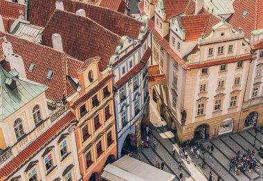 PRAGUE, CZECH REPUBLIC - JULY 23, 2018: aerial view of people at famous old town square, prague, czech republic clipart