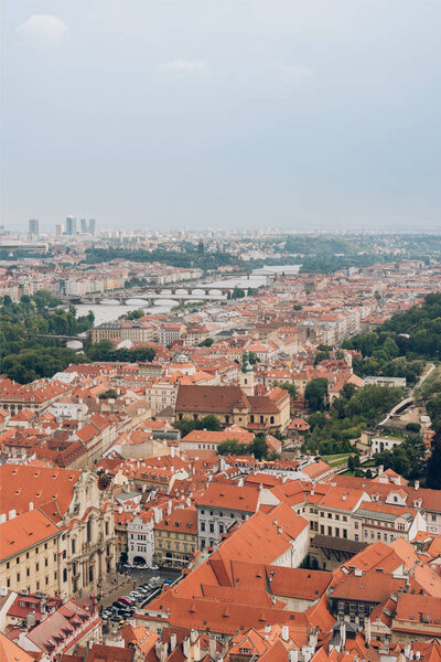 aerial view of beautiful prague old town cityscape and Vltava river