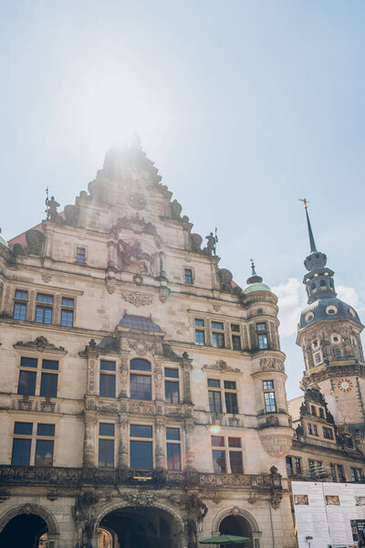 DRESDEN, GERMANY - JULY 24, 2018: low angle view of beautiful ancient architecture in Dresden, Germany 