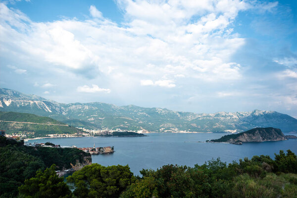 beautiful view of adriatic sea and sveti nikola island (st nicholas island) in Budva, Montenegro