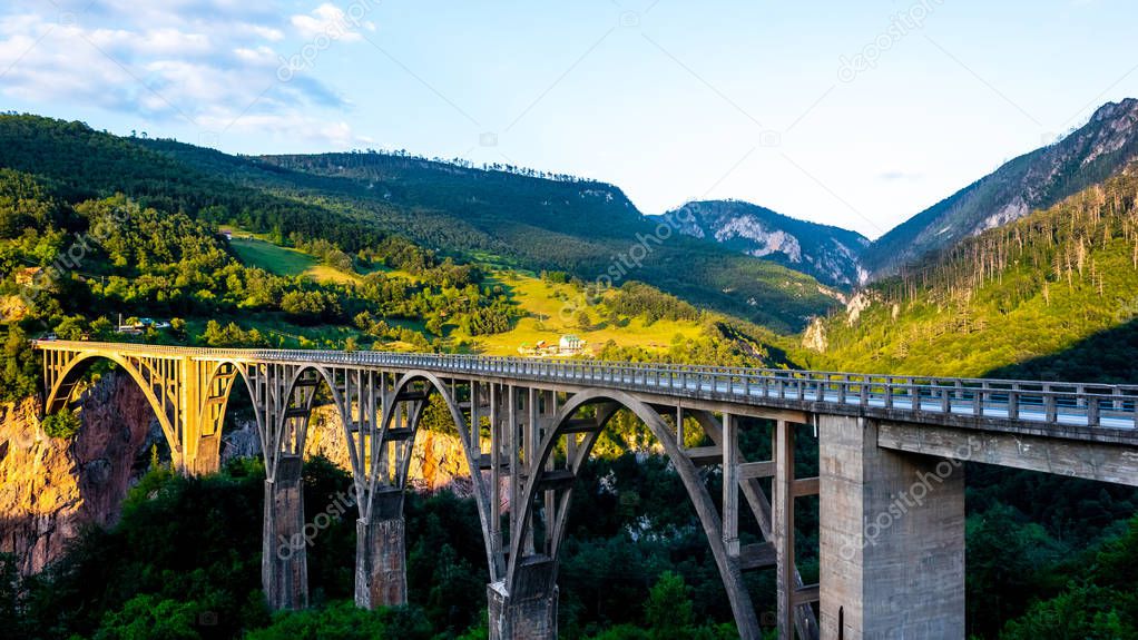 Tara Bridge and beautiful mountains in Montenegro