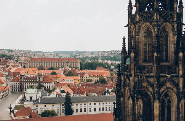 Aerial view of prague cityscape with beautiful cathedral and ancient architecture — Stock Photo