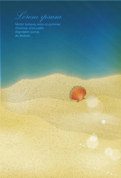 Plage Sable Ensoleillée Avec Coquille Échantillon Texte — Image vectorielle